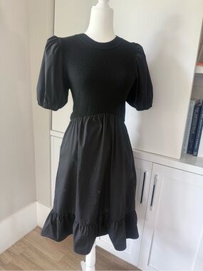 Lucy Paris Black Puff-Sleeve Midi Dress